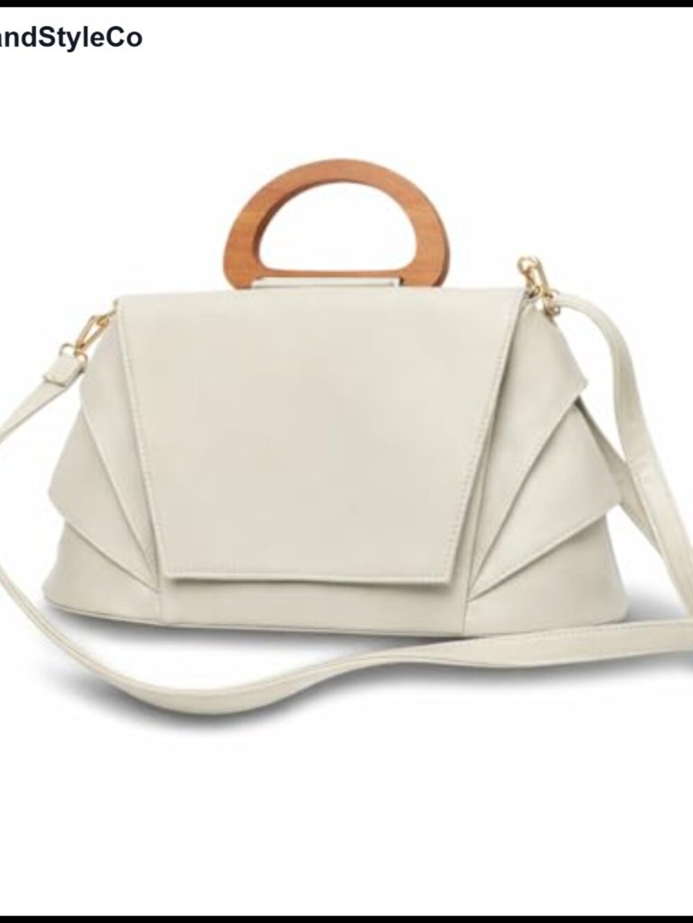 Vegan Leather Satchel with Wooden Top Handle Adjustable Crossbody Office Bag